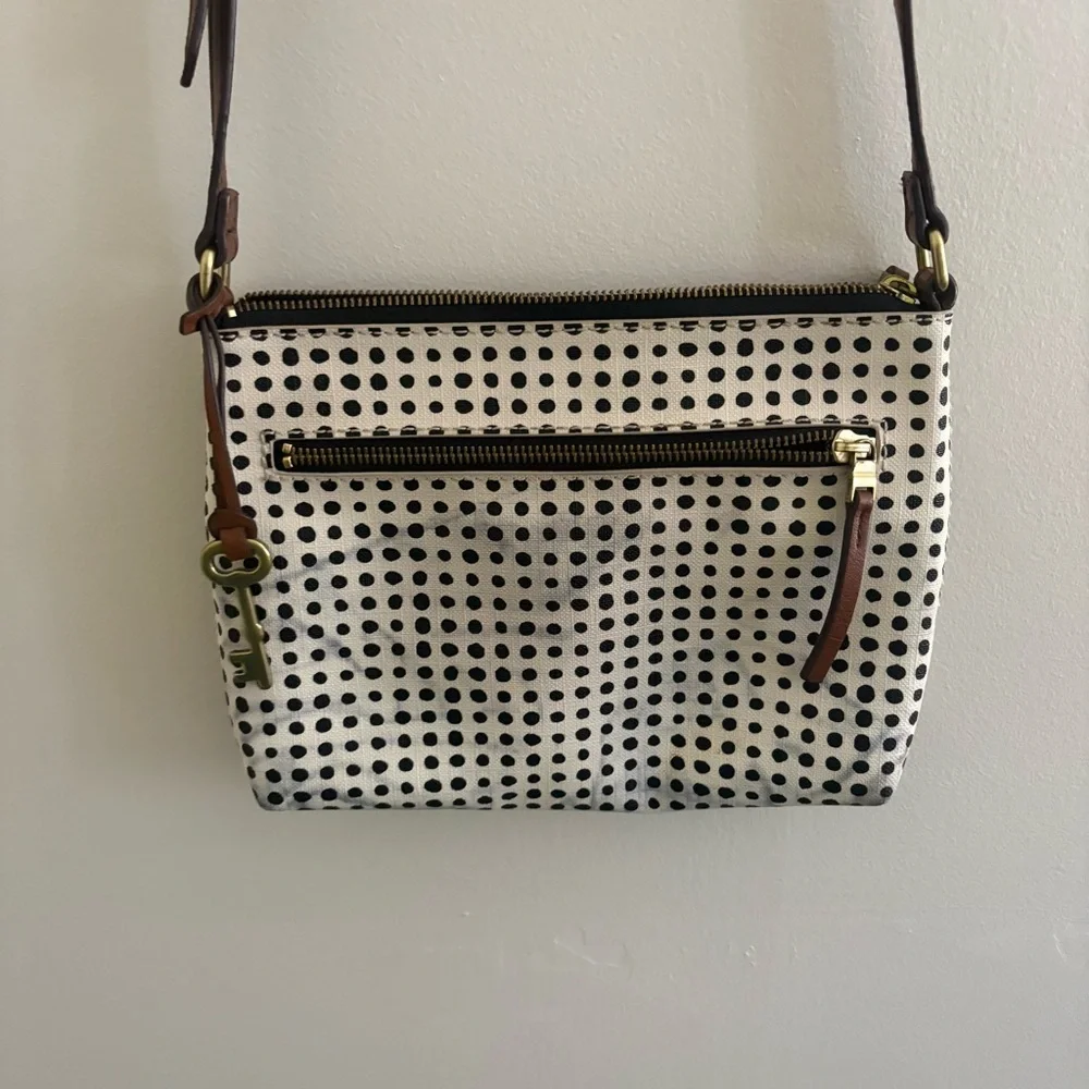 Fossil White and Black Dot Crossbody Bag purse Womens